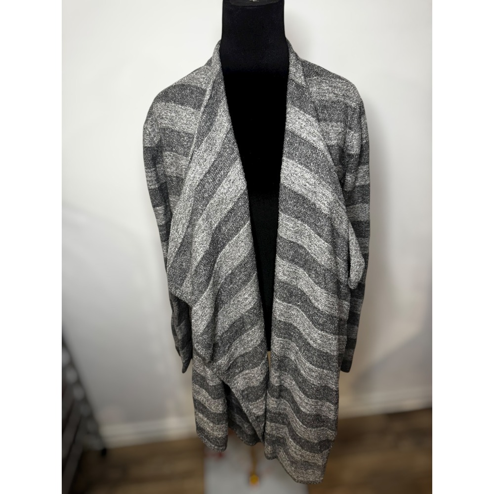 Barefoot Dreams Bamboo Chic Lite Stripe Cardigan‎ comfy Sweater Women's S M Gray